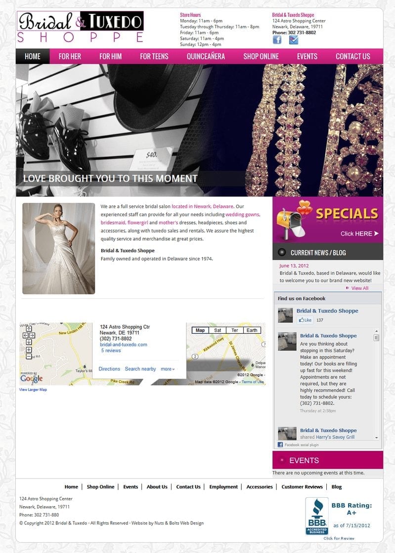 Web Design: Bridal & Tuxedo Shoppe