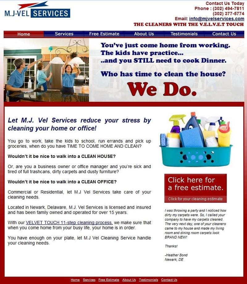 Web Design: MJ Vel Cleaning and Lawn Services