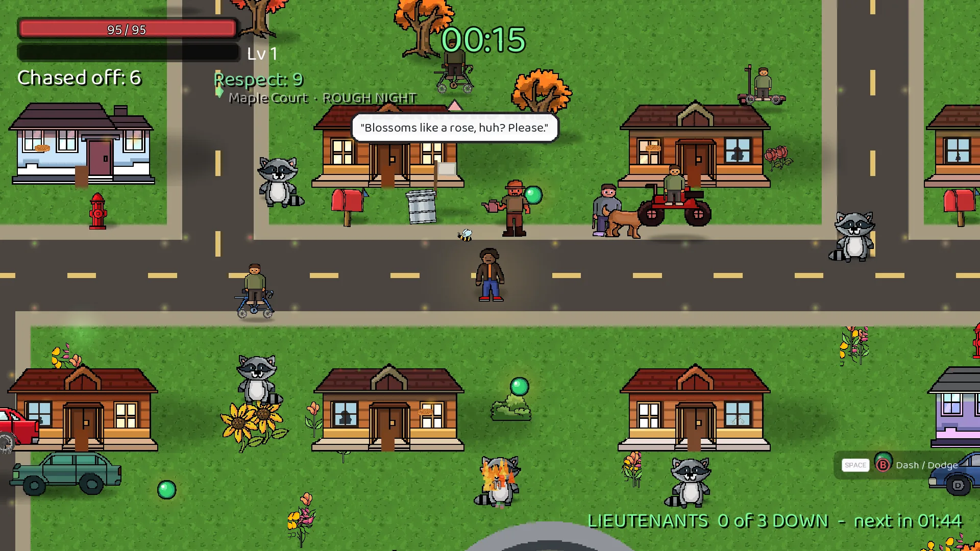 The HUD showing the Rough Night difficulty next to the Maple Court stage name